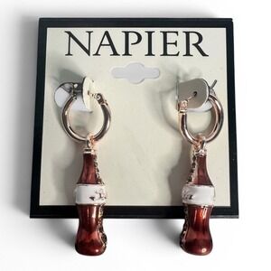 Napier Earrings Cola Bottle Soda Bottle Coke Style Hoop Earring Dangle NEW